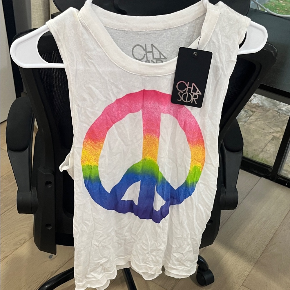Brand New with tag, CHASOR M Chaser White Tank with Colorful Peace Sign